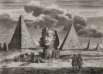 Le piramidi e la Sfinge a Giza, Egitto, c.1725